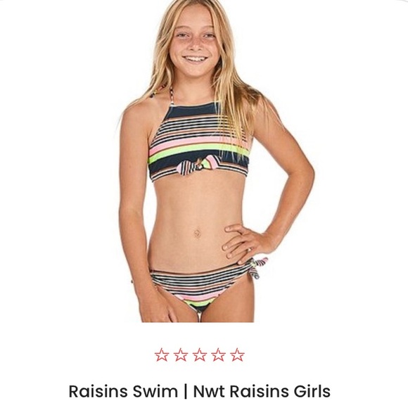 Raisens Girls two piece navy striped bikini size 14 - Picture 4 of 4